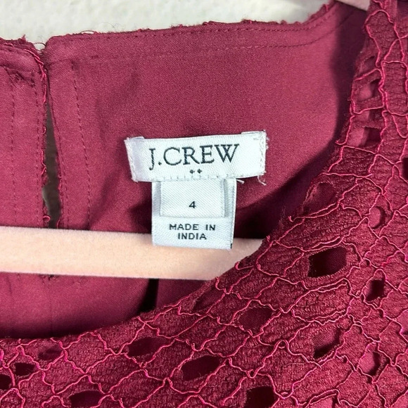 J. Crew Lace Overlay Dress  3/4 Sleeve in Burgundy size 4 Eyelet Shift Dress - Picture 4 of 9